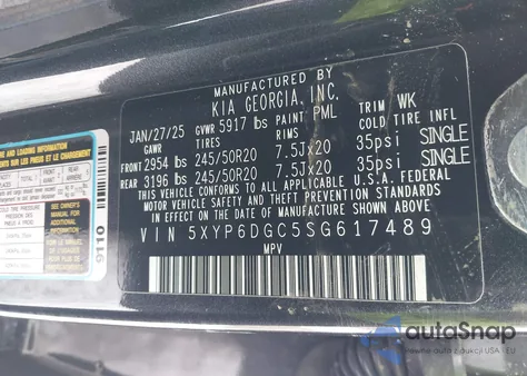 2025 Kia Telluride S из США, поврежденный, VIN 5XYP6DGC5SG617489